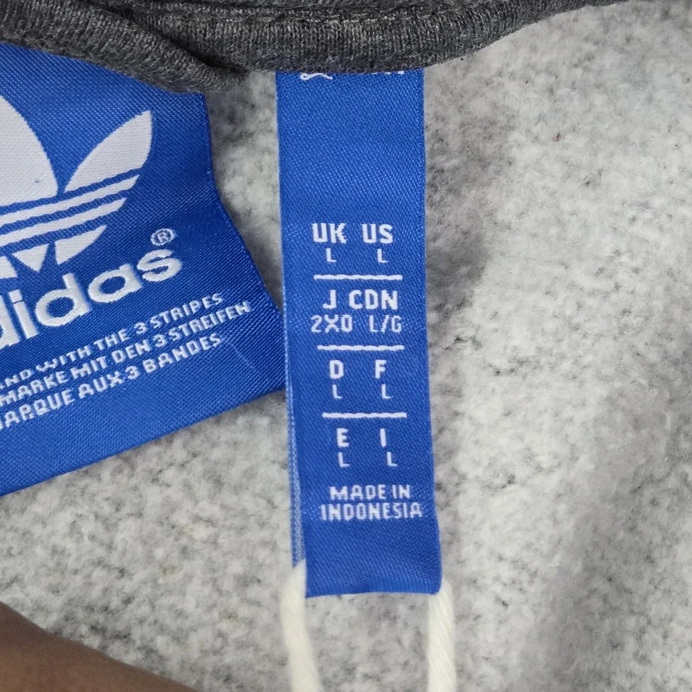 Adidas Men Jacket L Gray Fleece Activewear Zipper Logo Long Sleeve READ